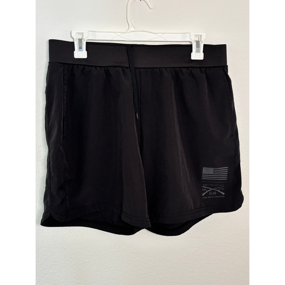 Grunt Style Mens Black Athletic Gym Training Shorts Size Large American Flag